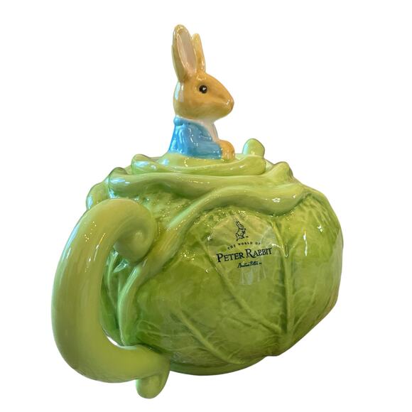 Beatrix Potter Peter Rabbit Easter Cabbage Shaped Teapot Bunny Lid Embossed New - Picture 15 of 16